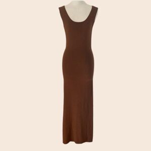 Zara Chocolate Brown Stretch Sweater Knit Maxi Dress Size Medium